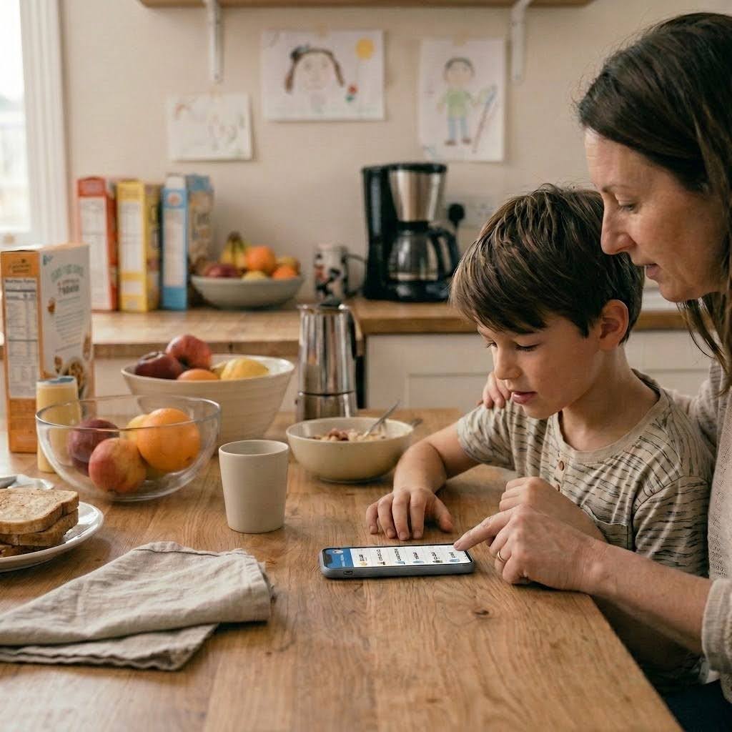 Parent et enfant qui paramètrent ensemble les routines dans l'app Tempokido