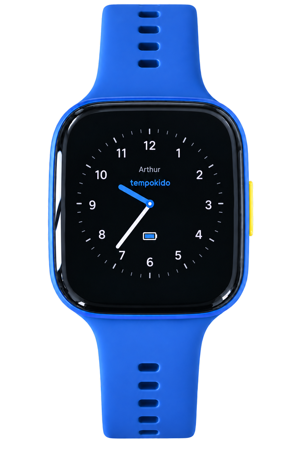 Montre Tempokido bleue affichant l'heure en aiguilles